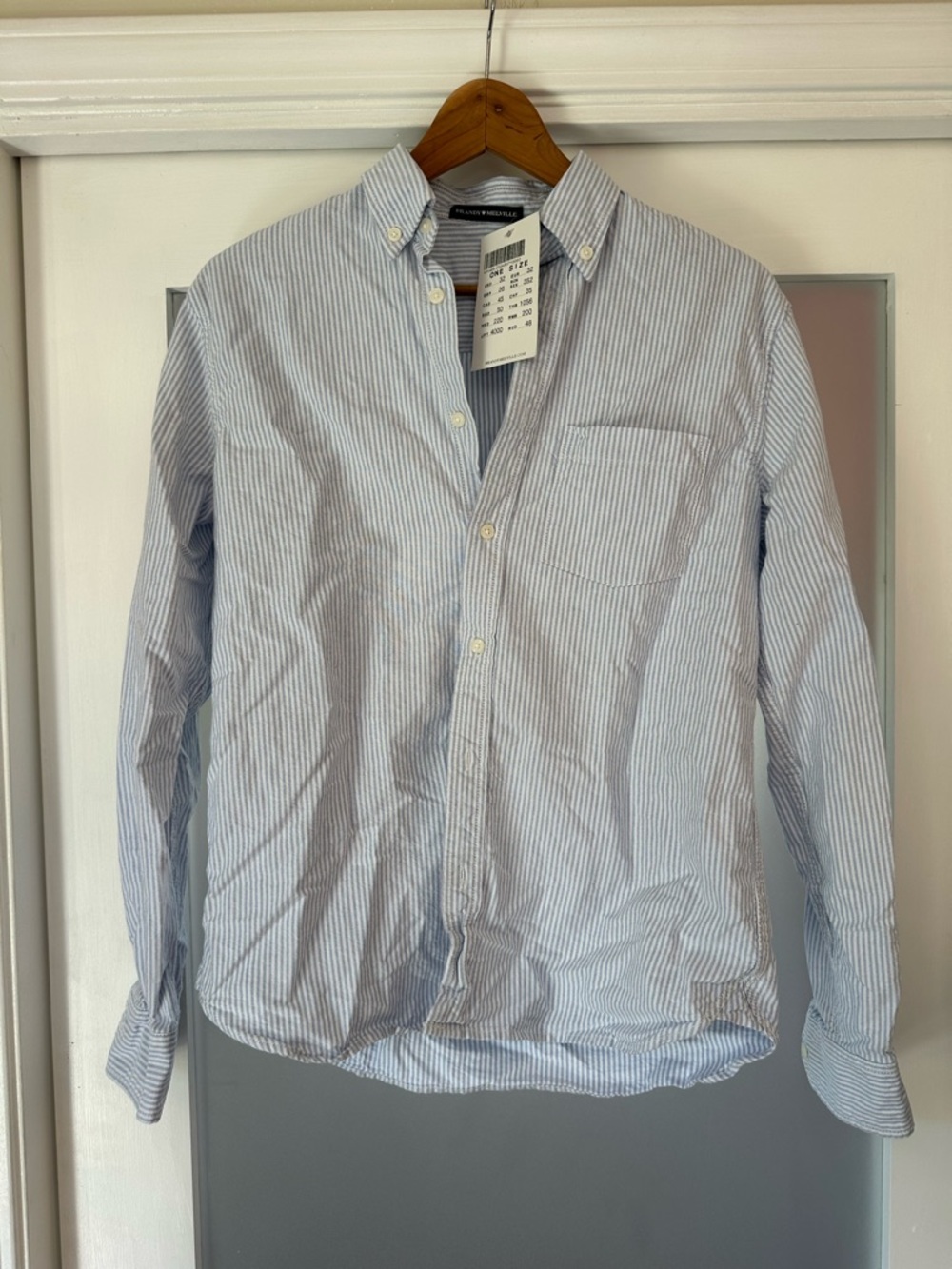 Brandy Melville Light Blue and White Pinstripe Button-Down Shirt